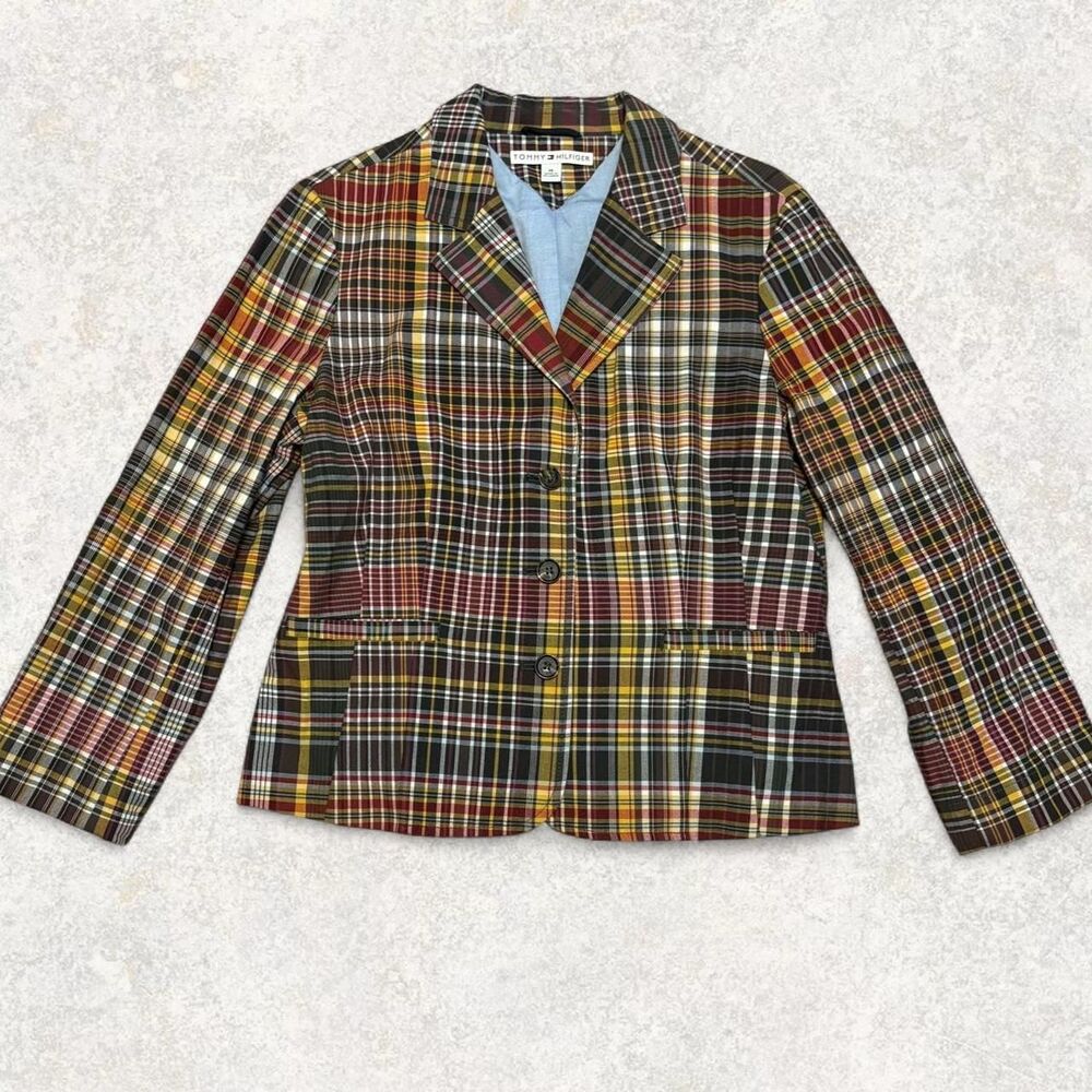 Tommy Hilfiger Cotton Academia Preppy Plaid Fall Blazer Jacket